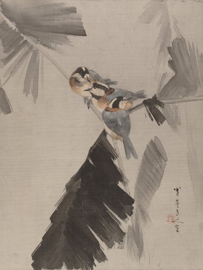 Drei Vögel auf einem Ast, ca. 1887 von Watanabe Seitei