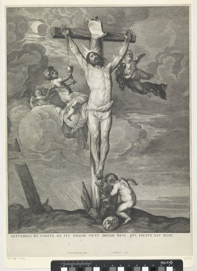 Christus am Kreuz mit Engeln von Wenceslaus Hollar