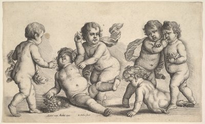 Fünf Jungen und ein Satyr, 1646 von Wenceslaus Hollar