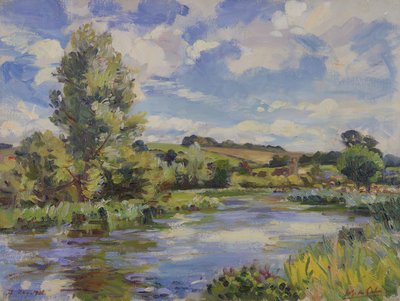 Ein sonnenbeschienener Flusslandschaft von Wilfred Gabriel de Glehn