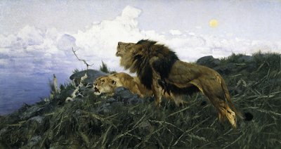 Löwen in der Dämmerung von Wilhelm Kuhnert