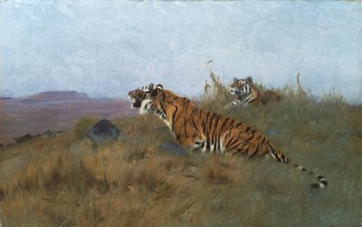 Tiger, die ihre Beute verfolgen von Wilhelm Kuhnert