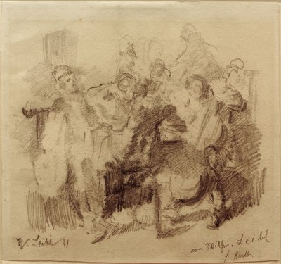 Entwurf zu "Die Tischgesellschaft" mit Cellospieler von Wilhelm Maria Hubertus Leibl