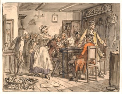 "Collegium politicum". (Der politische Kandestøber) von Wilhelm Marstrand