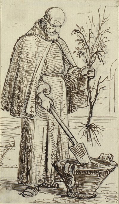 Ein Mönch pflanzt einen Baum von Wilhelm Marstrand