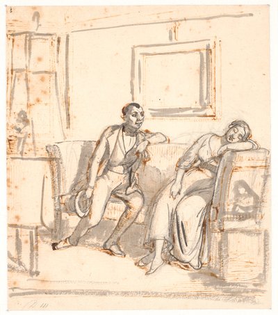 Ein Paar auf einem Sofa, das Mädchen schläft von Wilhelm Marstrand