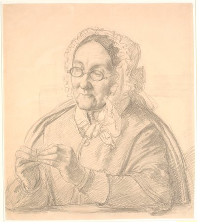 Alte Dame, die eine Nadel einfädelt von Wilhelm Marstrand