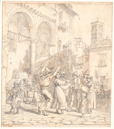 Italienische Straßenmusiker auf einem Platz von Wilhelm Marstrand