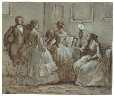 Kopenhagener Gesellschaftsszene, es wird musiziert von Wilhelm Marstrand