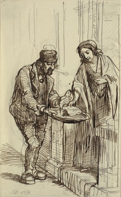 Junge Dame und Fischhändler von Wilhelm Marstrand