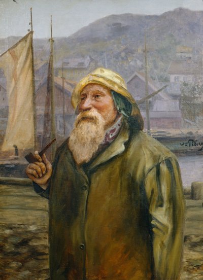 Mann mit Ölhaut und Pfeife von Wilhelm Peters