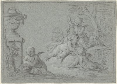 Putti in einer Landschaft mit einer Vase von Willem Bilderdijk