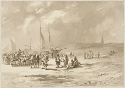 Strand mit Fischern von Willem Pieter Hoevenaar