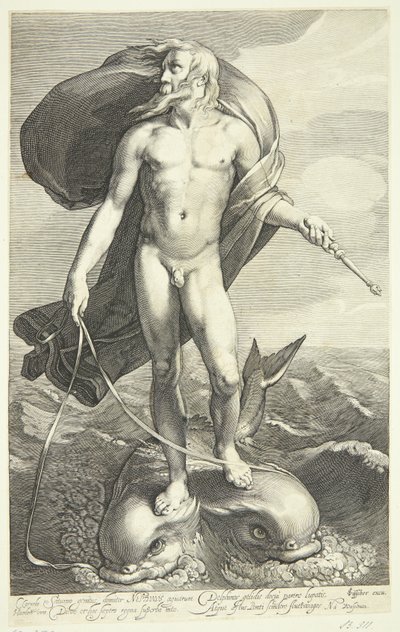 Neptun reitet auf zwei Delfinen von Willem van Swanenburgh