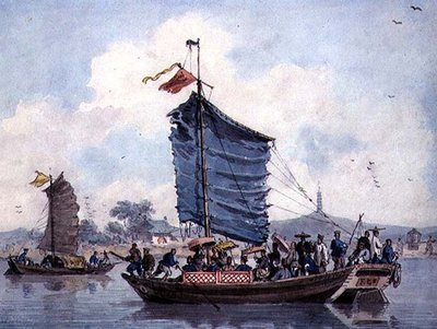 Chinesische Flussszene mit Segelbooten von William Alexander