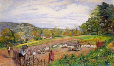 Reparatur des Schafstalls, 1858 von William Henry Millais