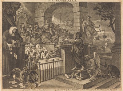 Paul vor Felix burlesk von William Hogarth