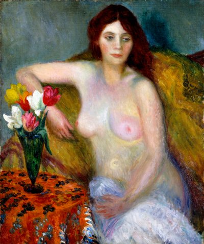 Akt mit Tulpen von William James Glackens