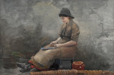 Ein Fischermädchen, das Köder anlegt von Winslow Homer