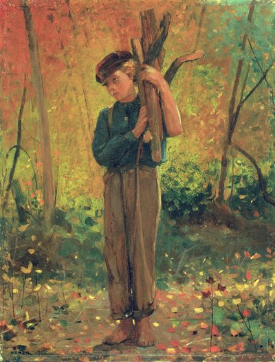 Junge, der Holzscheite hält, 1873 von Winslow Homer