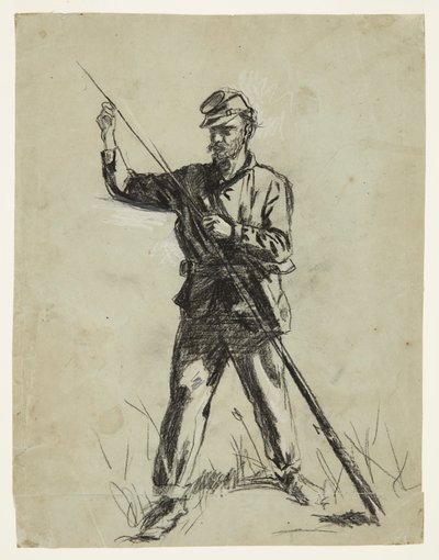 Kavalleriesoldat lädt ein Gewehr von Winslow Homer