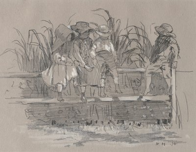 Kinder sitzen auf einem Zaun von Winslow Homer
