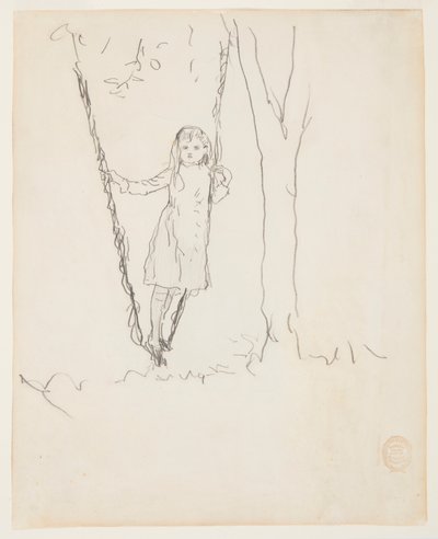 Mädchen auf einer Schaukel stehend von Winslow Homer