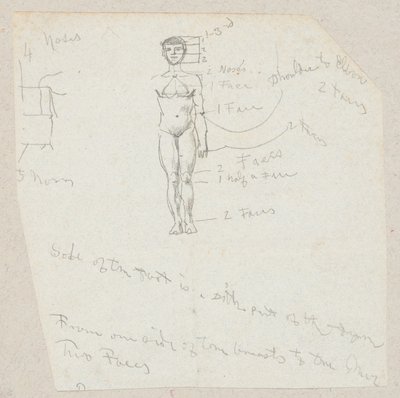 Skizze eines männlichen Aktes mit Notizen von Winslow Homer