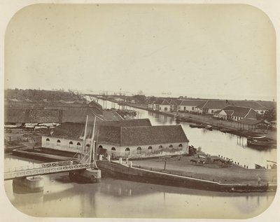 Hafenkanal und der Baum in Batavia von Woodbury and Page
