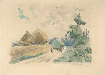 Landschaft mit Wagen und Heuhaufen, ca. 1869-70 von Zacharie Astruc
