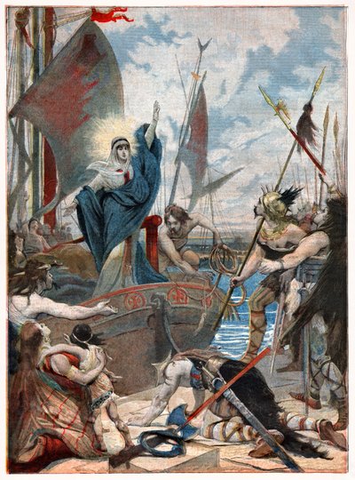 Die heilige Genevieve während der Belagerung von Paris von . .