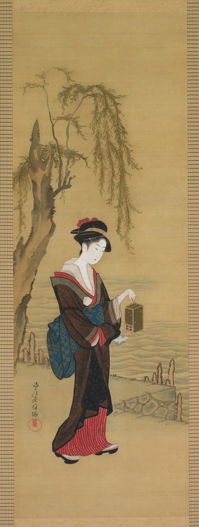 Schönheit mit Glühwürmchen von after Kubo Shunman