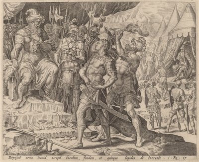 David bewaffnet vor Saul von after Maerten van Heemskerck