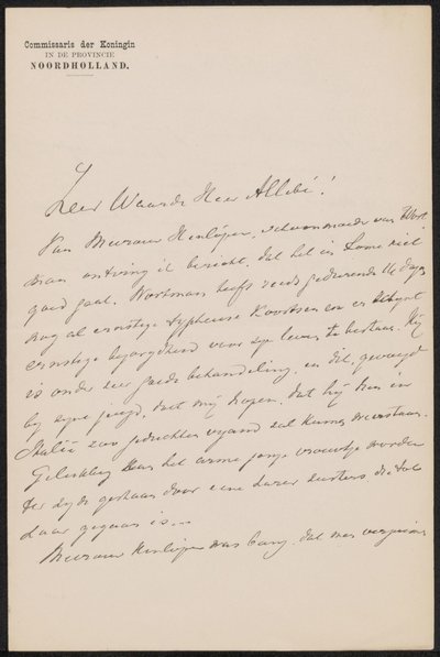 Brief an August Allebé von jonkheer Gijsbert van Tienhoven
