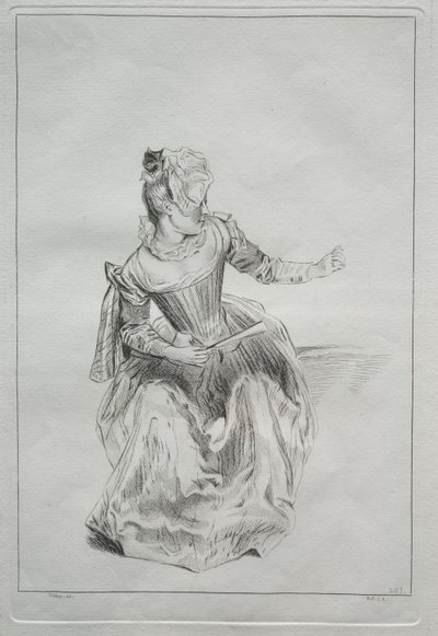 Frau mit einem Fächer von possibly by Benoit II Audran
