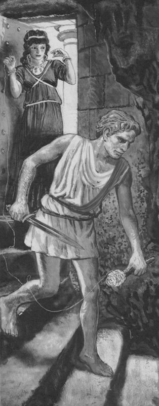 Theseus betritt das Labyrinth und rollt einen Faden ab von English School