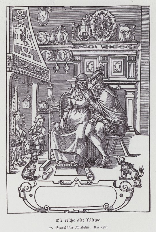 Die reiche alte Witwe, französische Karikatur von (after) French School