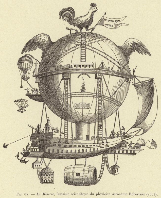 La Minerve, wissenschaftliche Fantasie des Physikers Aeronaut Robertson (1803) von French School