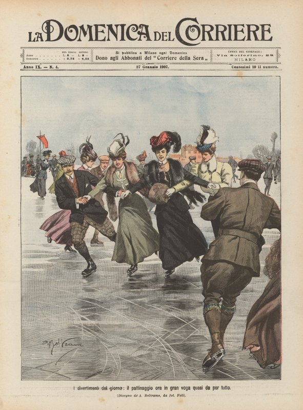 Die Vergnügungen des Tages, das Eislaufen ist jetzt fast überall in Mode von Achille Beltrame