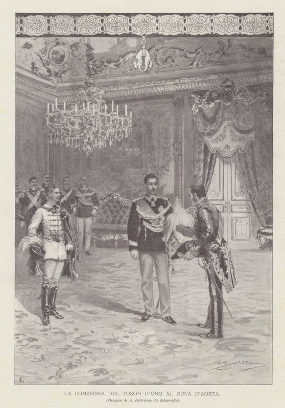 Die Übergabe des Goldenen Vlieses an den Herzog von Aosta von Achille Beltrame