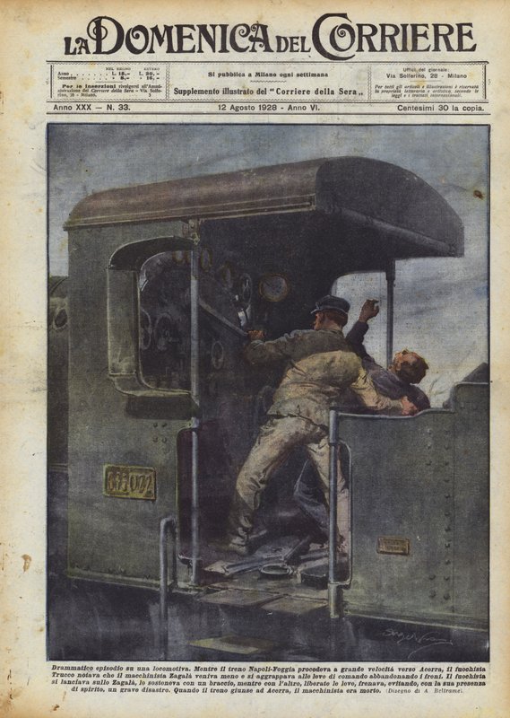 Dramatische Episode auf einer Lokomotive von Achille Beltrame