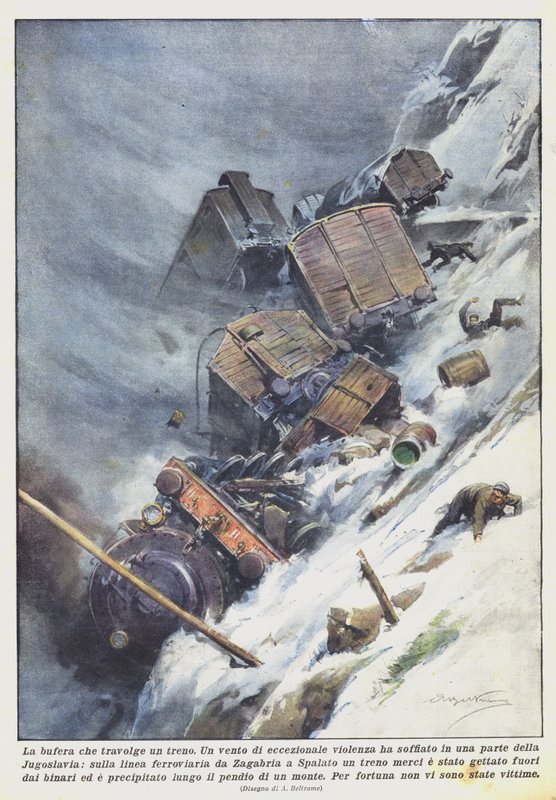 Der Sturm, der einen Zug erfasst von Achille Beltrame