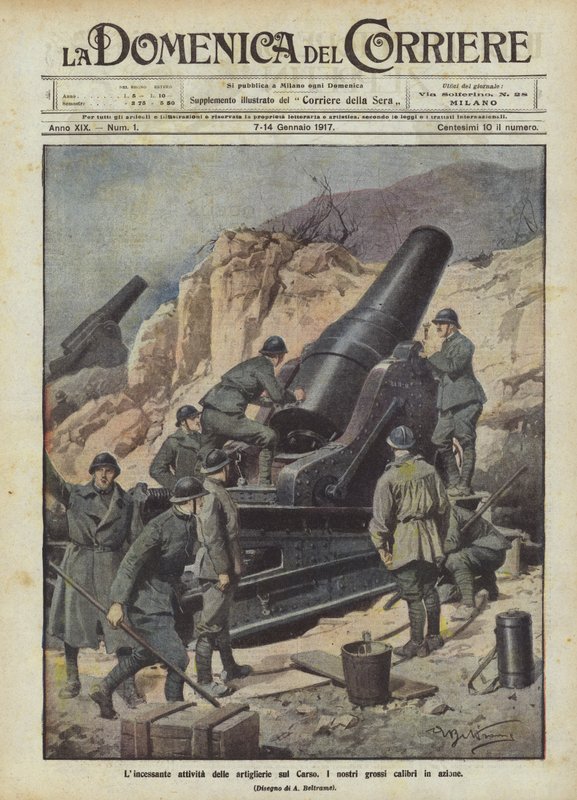 Die unaufhörliche Aktivität der Artillerie auf dem Karst von Achille Beltrame