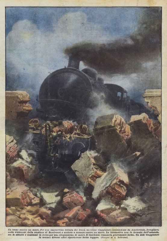 Ein Zug gegen eine Mauer von Achille Beltrame