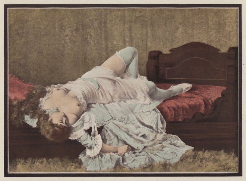 Frau auf einem Bett liegend von Adolphe Frederic Lejeune