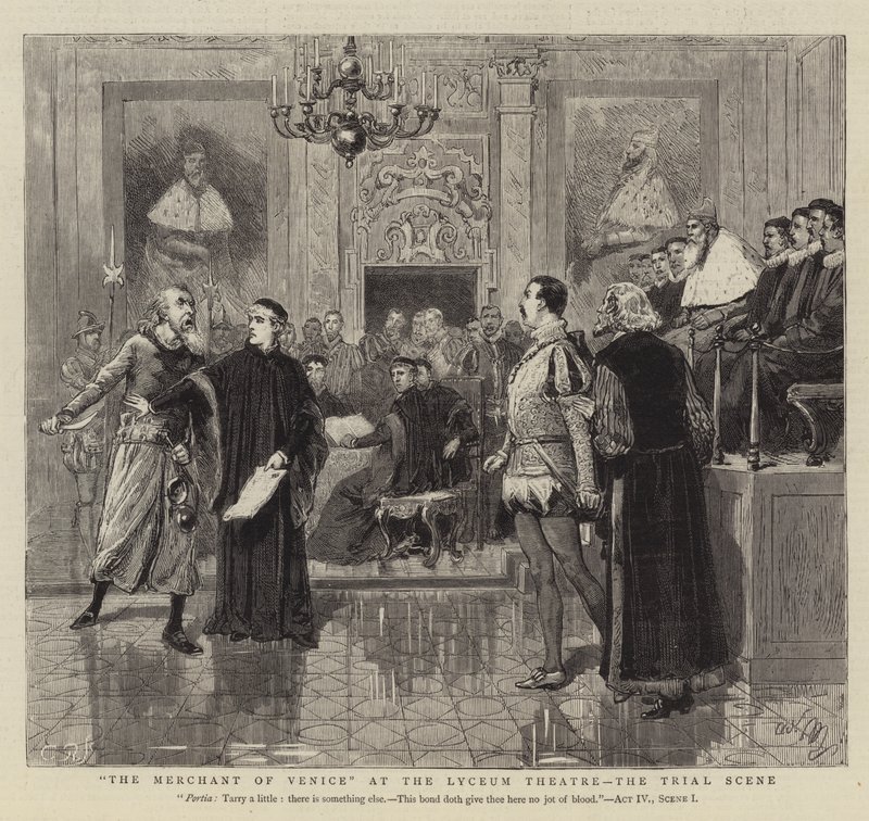 Der Kaufmann von Venedig im Lyceum Theatre, die Gerichtsszene von Adrien Emmanuel Marie
