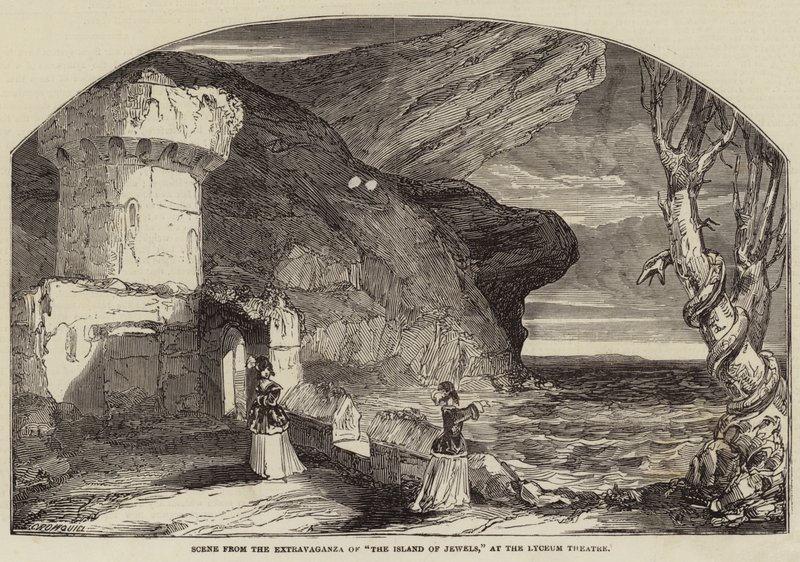 Szene aus der Extravaganz von Die Insel der Juwelen, im Lyceum Theatre von Alfred Crowquill