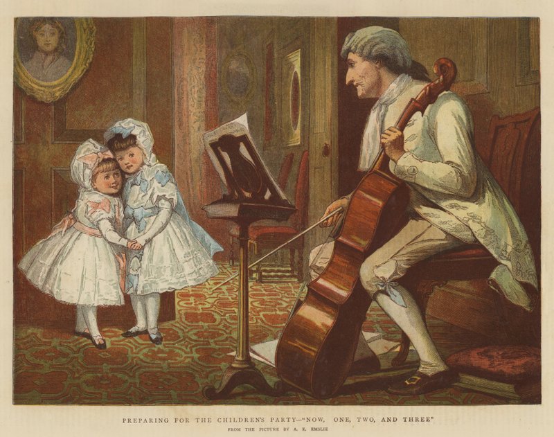 Vorbereitung für die Kinderparty, Jetzt, Eins, Zwei und Drei (Chromolithographie) von Alfred Edward Emslie