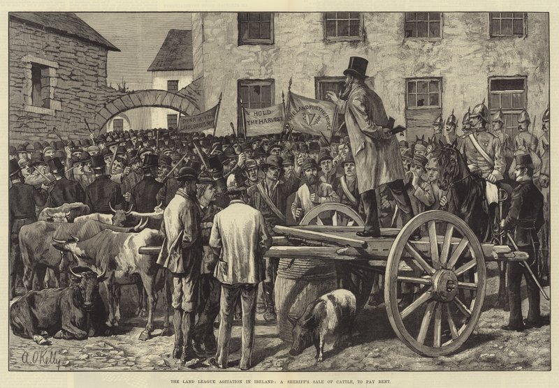 Die Land League Agitation in Irland, eine Sheriff-Versteigerung von Vieh zur Zahlung der Miete von Aloysius O