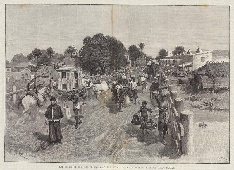 Hauptstraße der Stadt Mandalay, der königlichen Hauptstadt von Burma; mit dem Königlichen Basar von Amedee Forestier